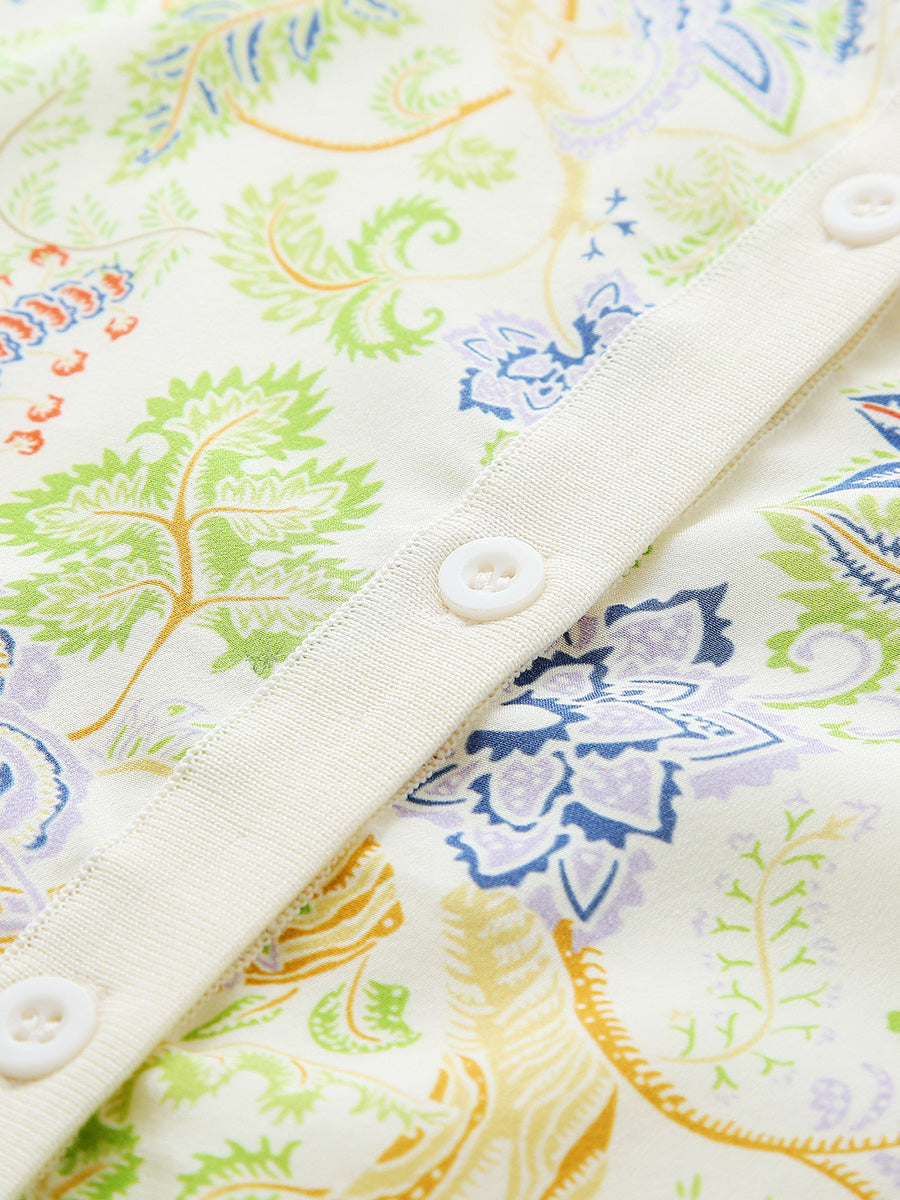 COMOBOCA Women's Floral Ribbed Button-Up Cardigan