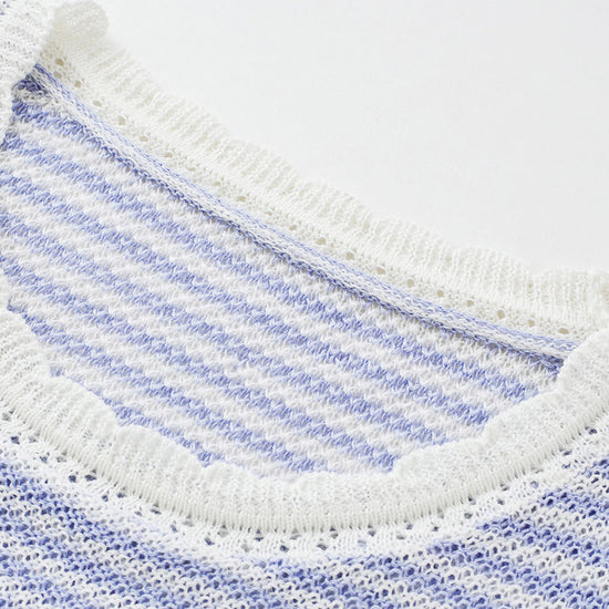COMOBOCA Women's Drawstring Striped Lace Trim Knit T-Shirt