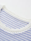 COMOBOCA Women's Drawstring Striped Lace Trim Knit T-Shirt