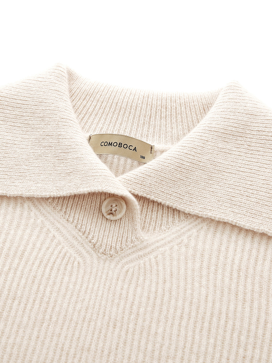 COMOBOCA 100% Cashmere Women's Ribbed Sailor Collar Knit Sweater