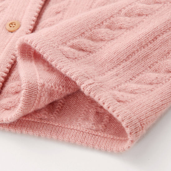 COMOBOCA 100% Wool Kid's Floral Embroidered Cable Knit Cardigan