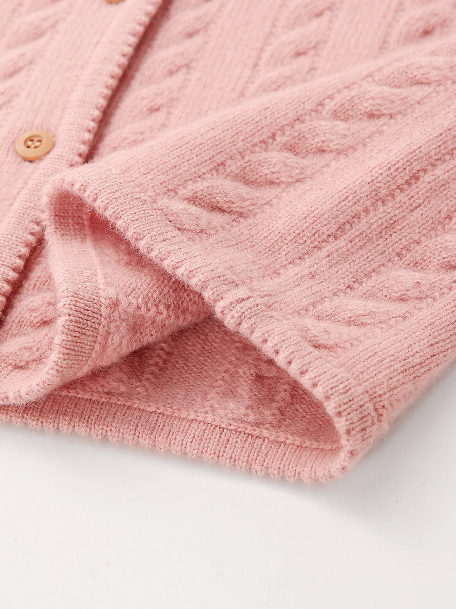 COMOBOCA 100% Wool Kid's Floral Embroidered Cable Knit Cardigan