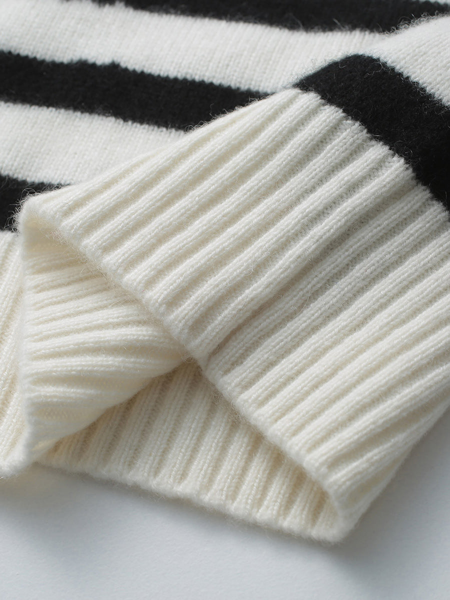 COMOBOCA 100% Cashmere Women's Striped Half-Zip Knit Sweater