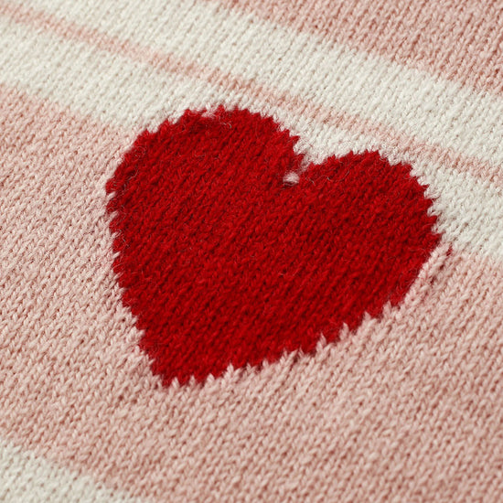 COMOBOCA 100% Wool Kids' Striped Heart Round Neck Sweater