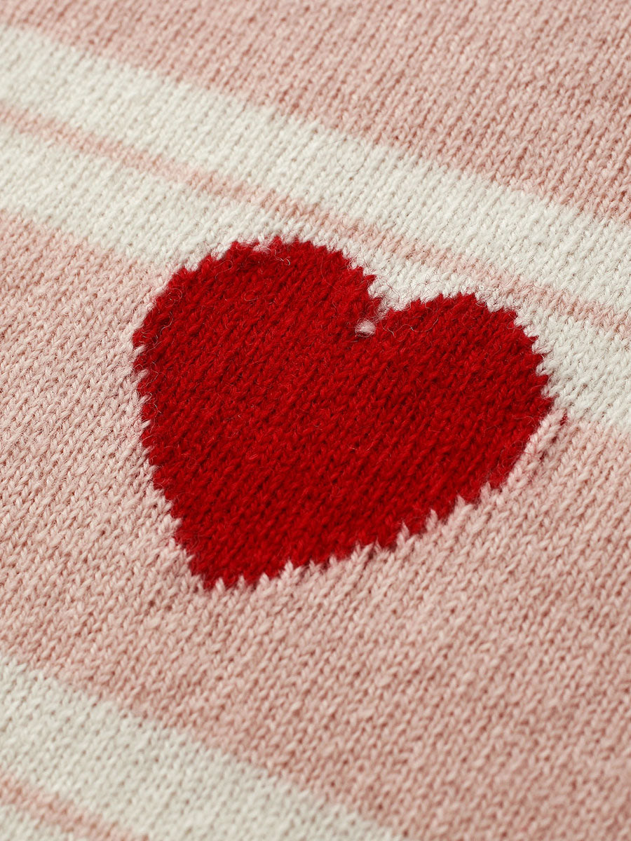 COMOBOCA 100% Wool Kids' Striped Heart Round Neck Sweater