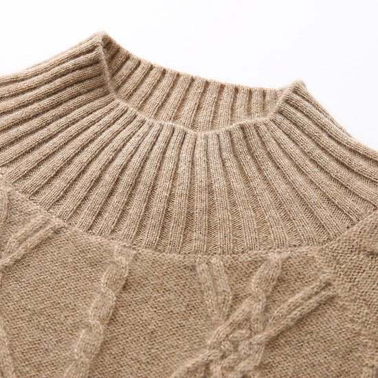 COMOBOCA 100% Cashmere Women's Cable Knit Mock Neck Sweater