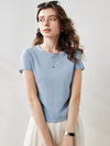 COMOBOCA Light Blue Women's Round Neck Knit T-Shirt