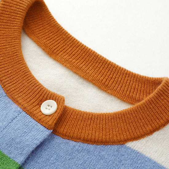 COMOBOCA 100% Wool Kids' Colorful Striped Round Neck Cardigan