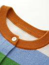 COMOBOCA 100% Wool Kids' Colorful Striped Round Neck Cardigan