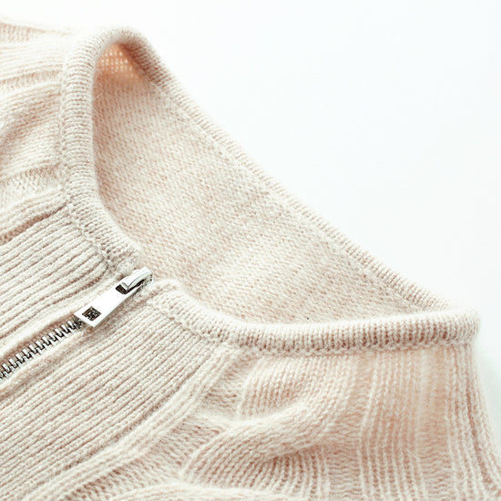 COMOBOCA 100% Cashmere Women's Cable Zip Up Knit Cardigan