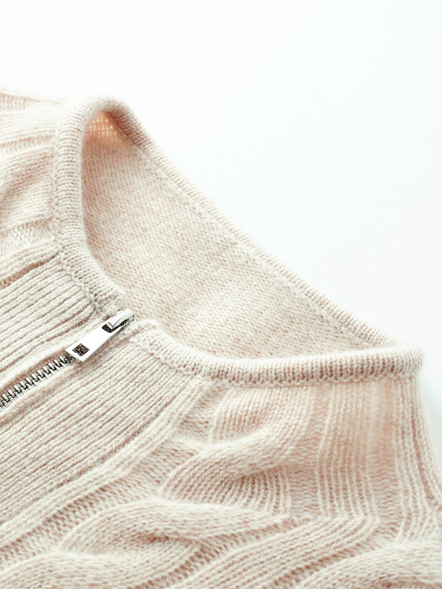 COMOBOCA 100% Cashmere Women's Cable Zip Up Knit Cardigan