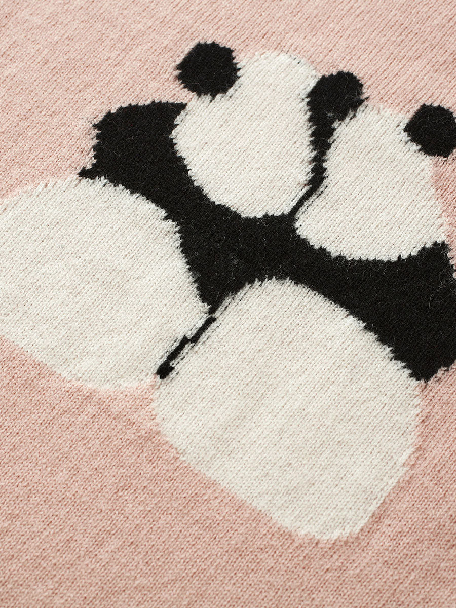 COMOBOCA 100% Wool Kids' Panda Pattern Round Neck Sweater