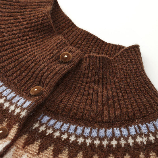 COMOBOCA 100% Cashmere Women's Fair Isle Mock Neck Button Front Sweater