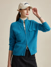 COMOBOCA Turquoise 100% Wool Women's Dual Zip Cardigan with Pockets