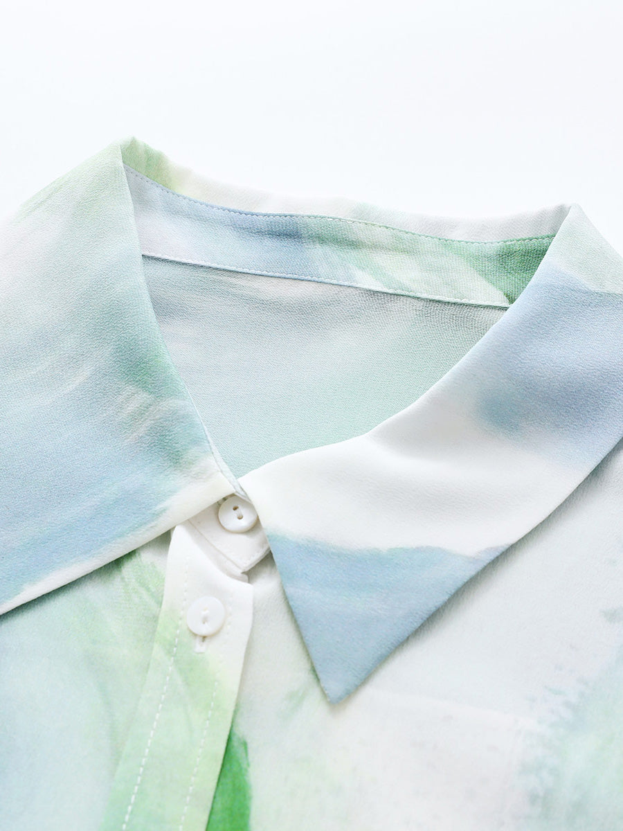 COMOBOCA 100% Mulberry Silk Women's Watercolor Print Shirt