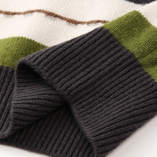 COMOBOCA 100% Wool Women's Cozy Striped Knit Sweater