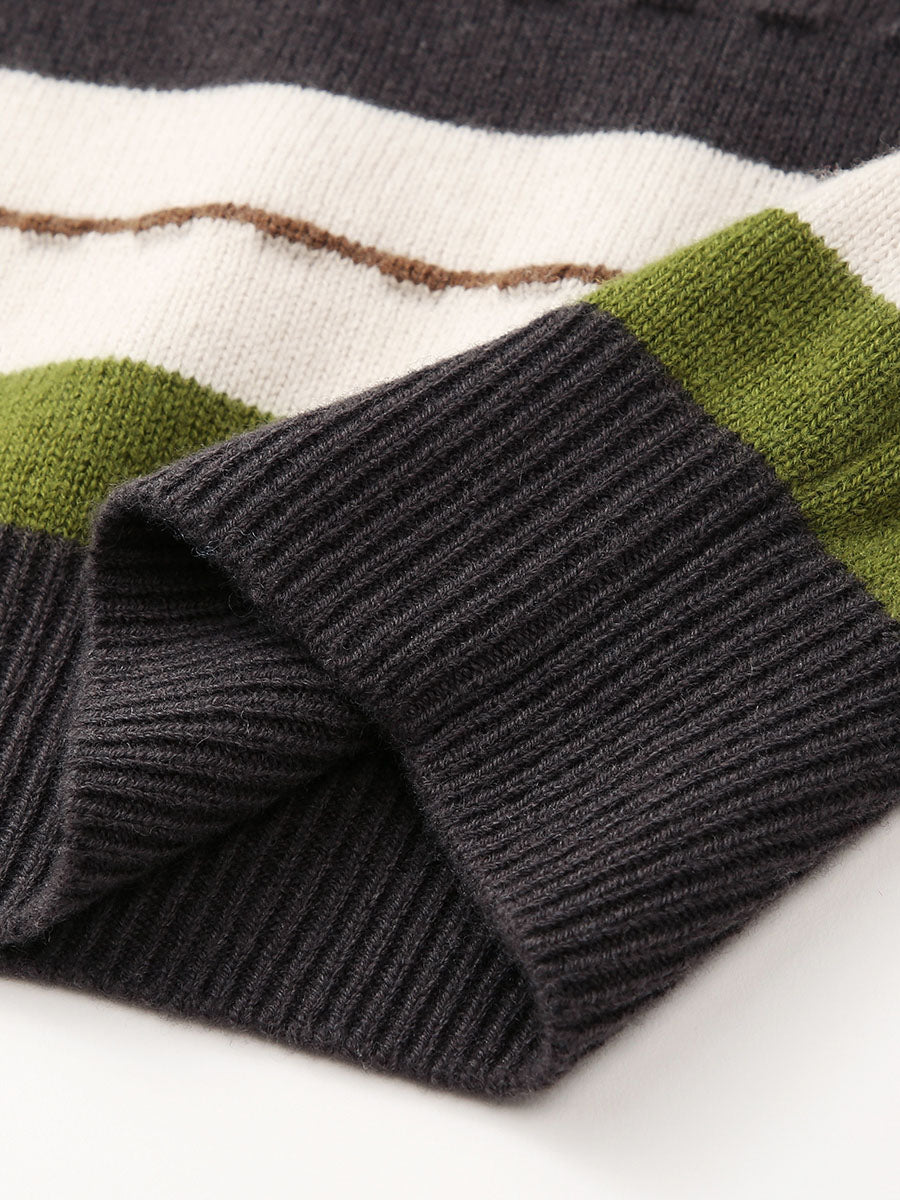 COMOBOCA 100% Wool Women's Cozy Striped Knit Sweater