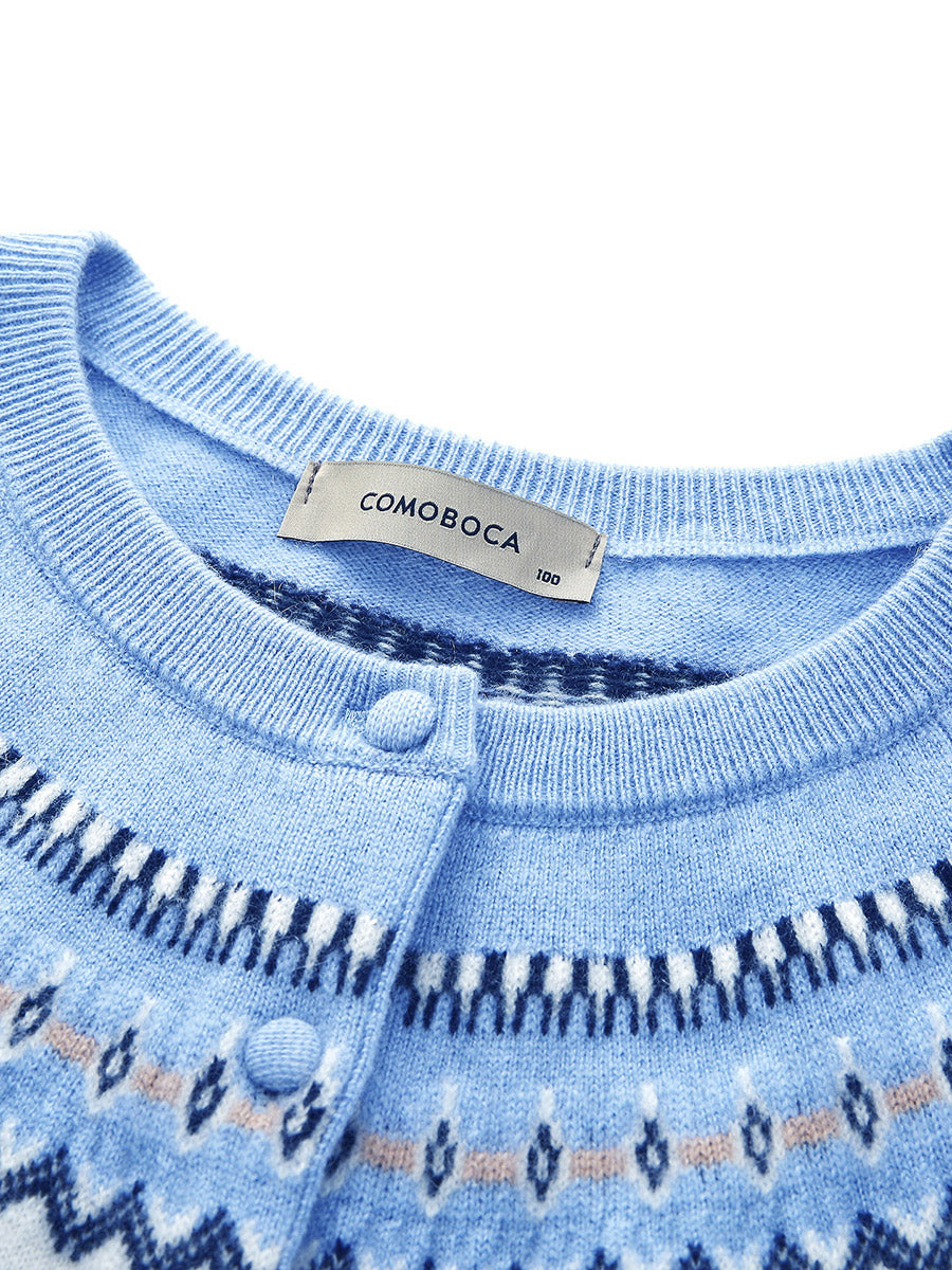 COMOBOCA 100% Cashmere Women's Fair Isle Cardigan Sweater