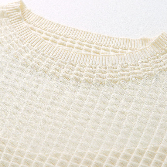 COMOBOCA Women's Waffle Knit Cap Sleeve T-Shirt with Sheer Yoke