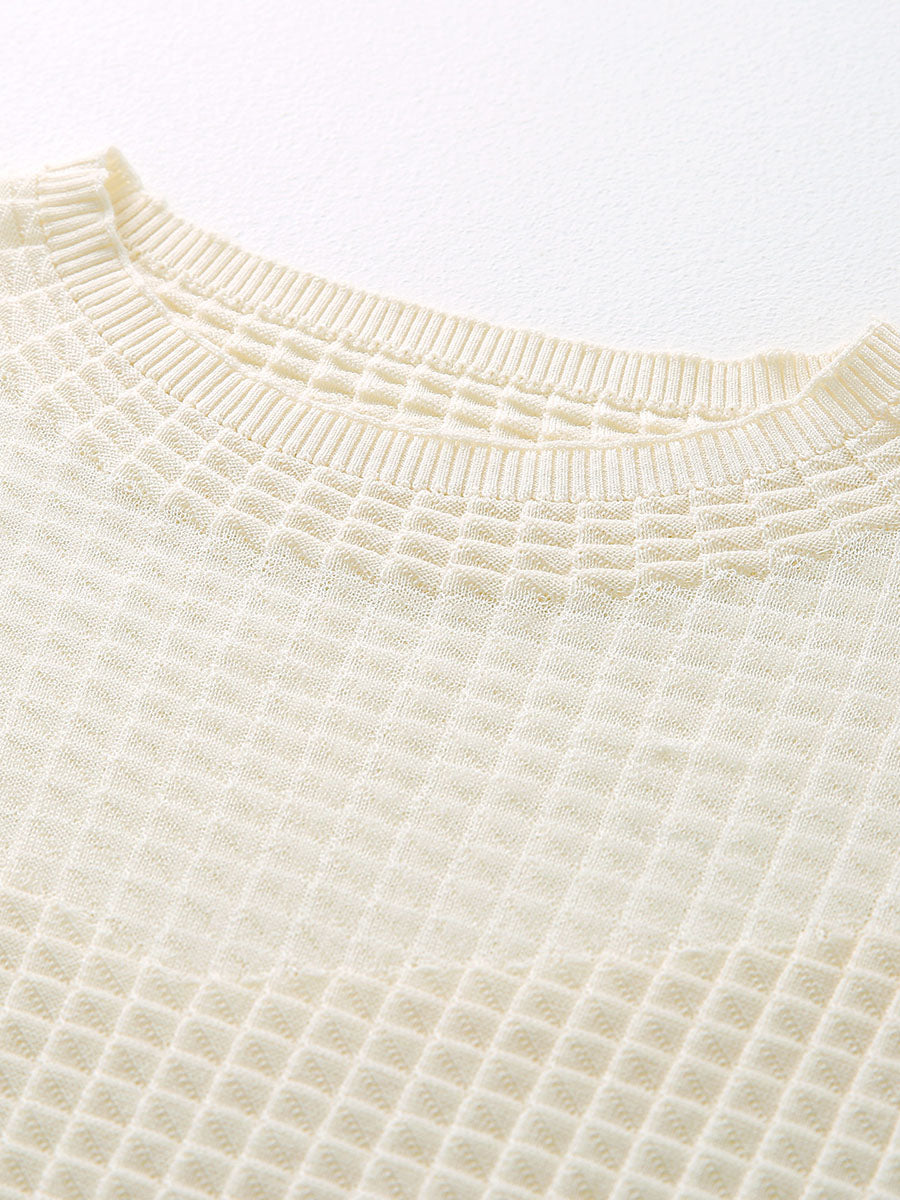 COMOBOCA Women's Waffle Knit Cap Sleeve T-Shirt with Sheer Yoke