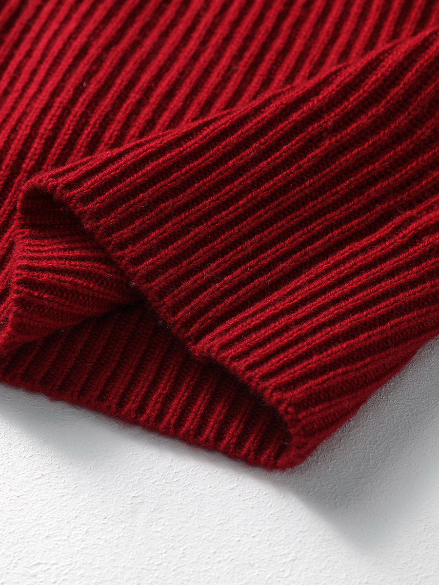 COMOBOCA 100% Wool Women's Half-High Neck Zip Cardigan