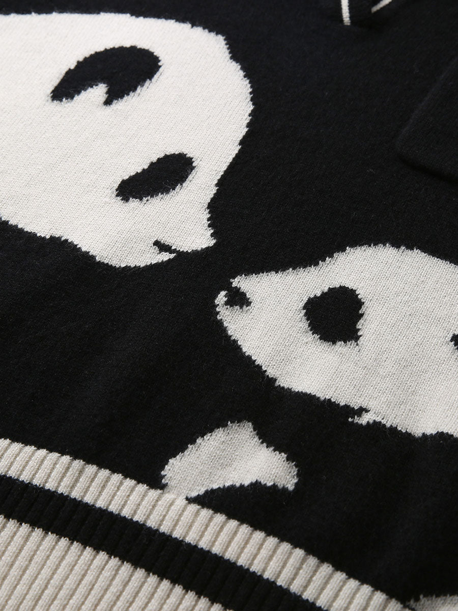 COMOBOCA 100% Cashmere Women's Panda Pattern Polo Collar Sweater