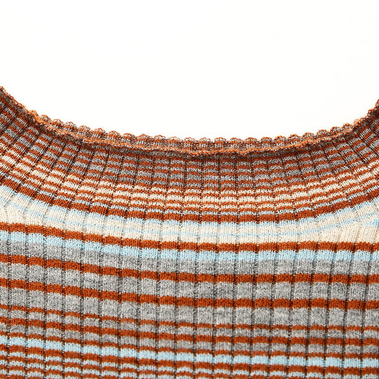 COMOBOCA 100% Wool Women's Multicolor Striped Knit Sweater