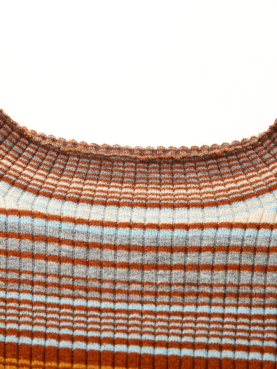 COMOBOCA 100% Wool Women's Multicolor Striped Knit Sweater