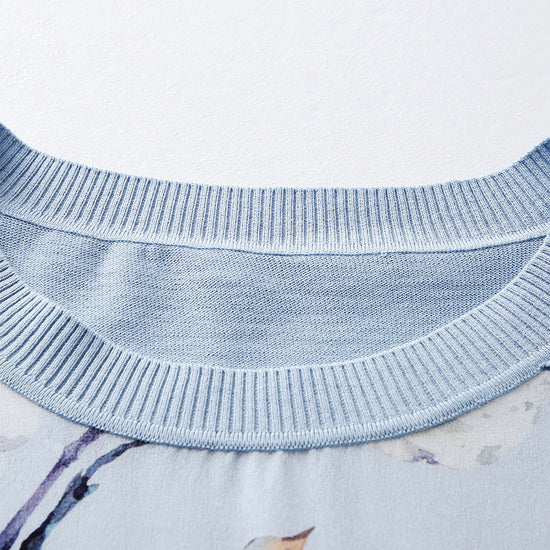 COMOBOCA Women's Cotton Silk Floral Ribbed Print Knit T-Shirt