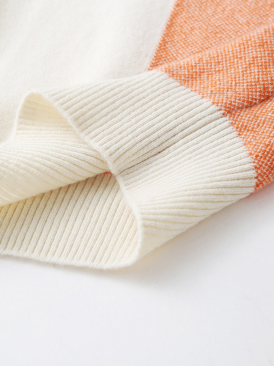 COMOBOCA 100% Cashmere Women's Color Block Plaid Sweater