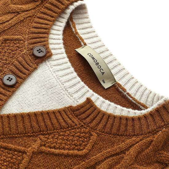 COMOBOCA 100% Wool Women's V-Neck Cable Knit Sweater