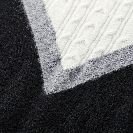 COMOBOCA 100% Cashmere Women's Color Block Cable Knit Sweater