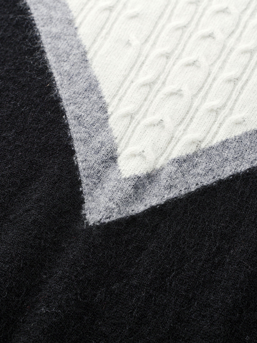 COMOBOCA 100% Cashmere Women's Color Block Cable Knit Sweater