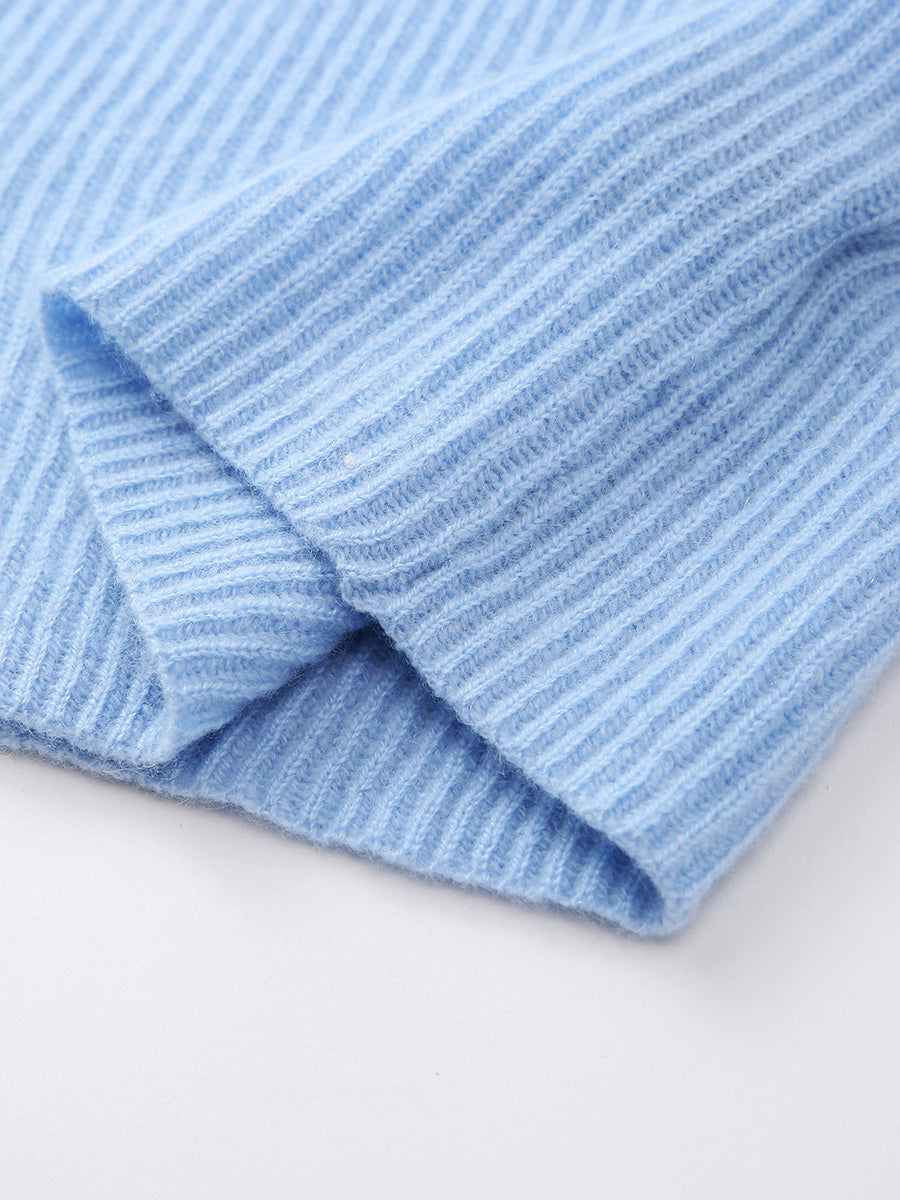 COMOBOCA 100% Cashmere Women's Faux Button Sweater with Lace Cuff