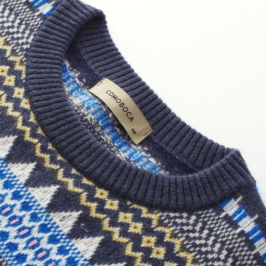 COMOBOCA 100% Cashmere Women's Fair Isle Round Neck Sweater