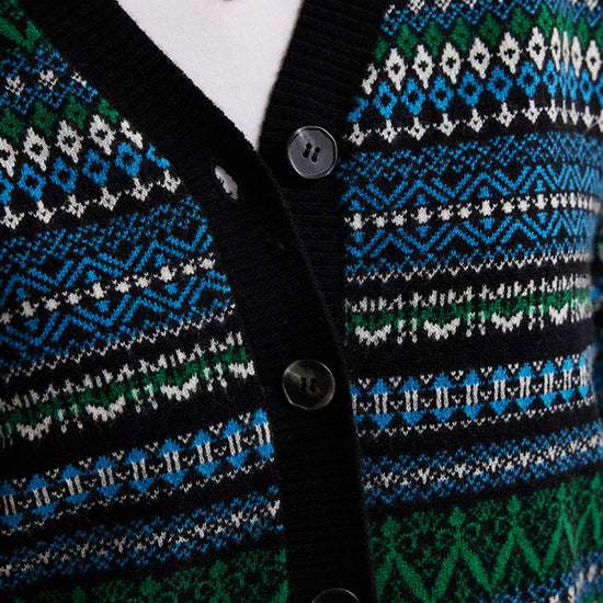 COMOBOCA 100% Wool Women's Fair Isle Patterned Cardigan