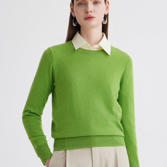 COMOBOCA Green 100% Cashmere Women's Round Neck Sweater