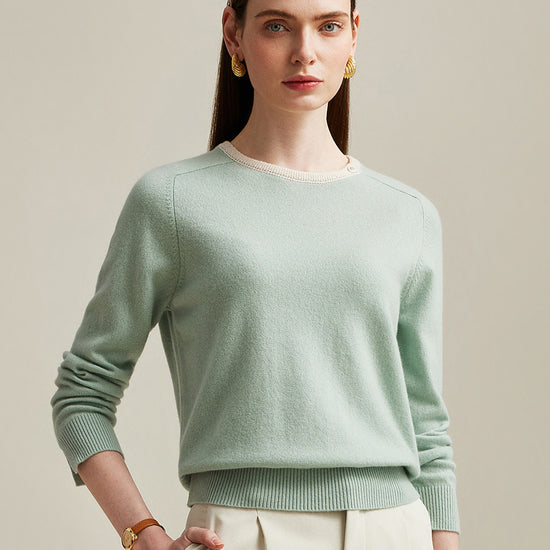 COMOBOCA Light Green 100% Cashmere Women's Button-Accent Sweater