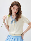 COMOBOCA Women's Bow Knit Short Sleeve Faux Cardigan
