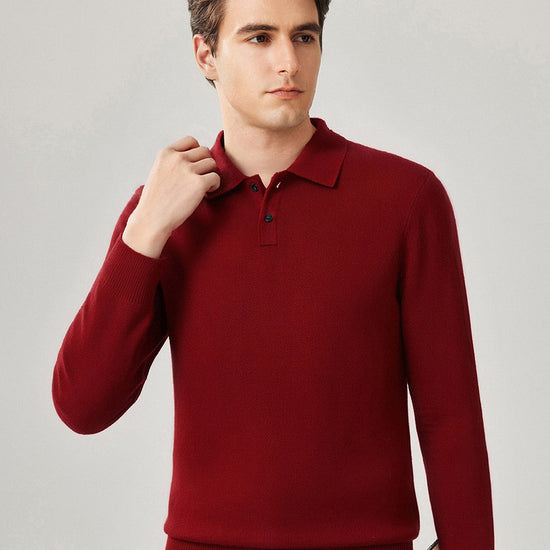 COMOBOCA 100% Cashmere Men's Knit Polo Pullover Sweater