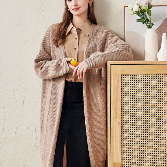COMOBOCA 100% Wool Women's Cozy Cable Knit Long Coat