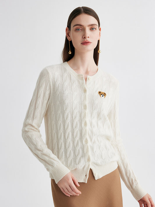 COMOBOCA 100% Cashmere Women's Cable Knit Cardigan