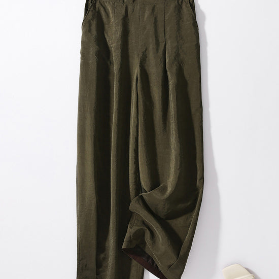 COMOBOCA Olive Green 100% Mulberry Silk Women's Reversible High Waist Pants