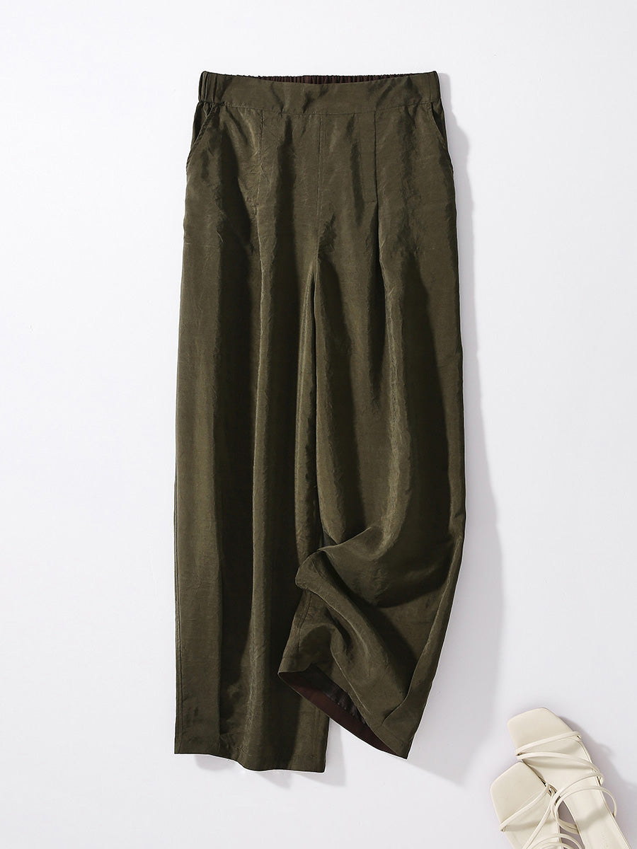 COMOBOCA Olive Green 100% Mulberry Silk Women's Reversible High Waist Pants