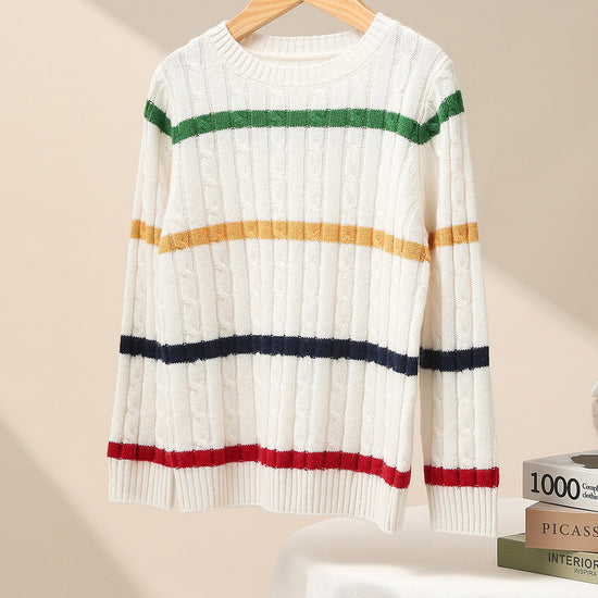 COMOBOCA 100% Wool Kids' Colorful Striped Knit Sweater