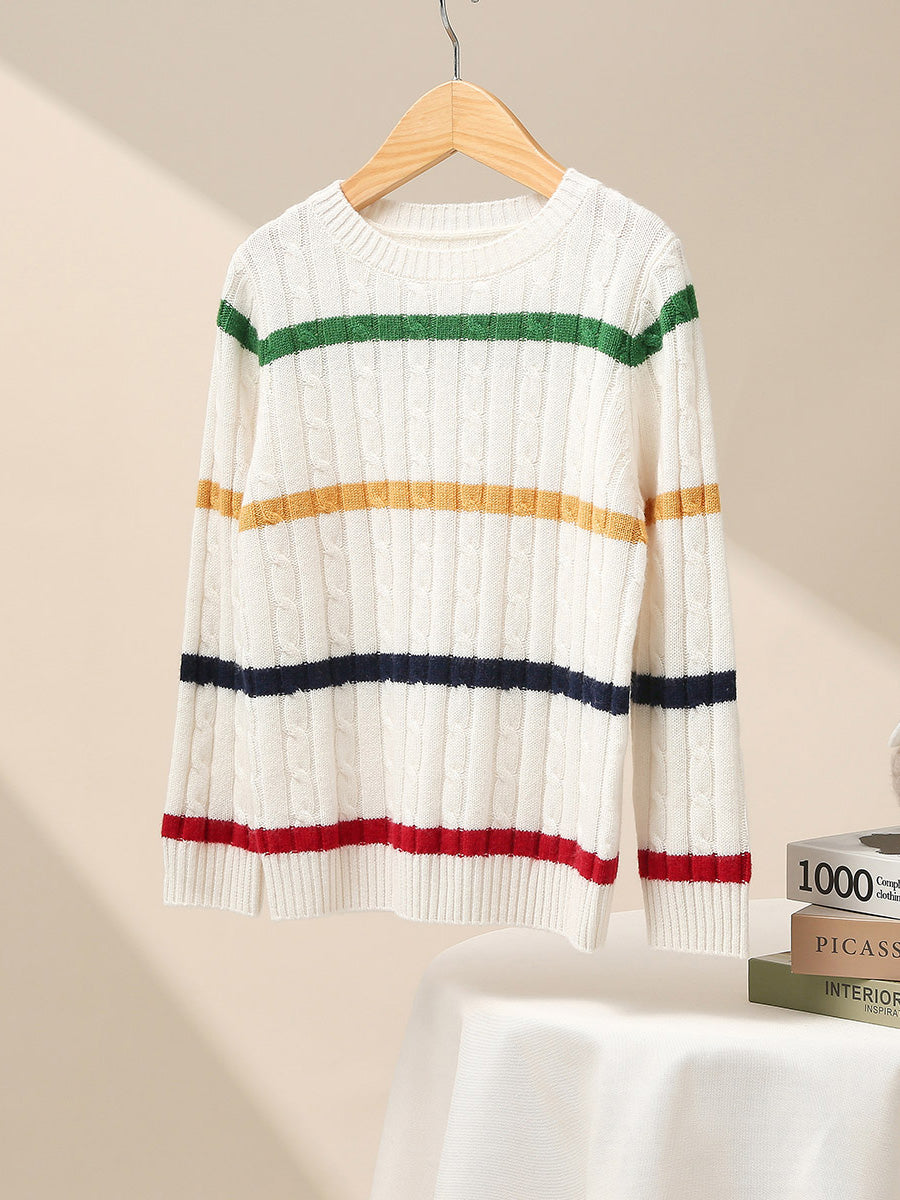 COMOBOCA 100% Wool Kids' Colorful Striped Knit Sweater