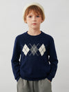 COMOBOCA 100% Wool Kids' Argyle Pattern Round Neck Sweater