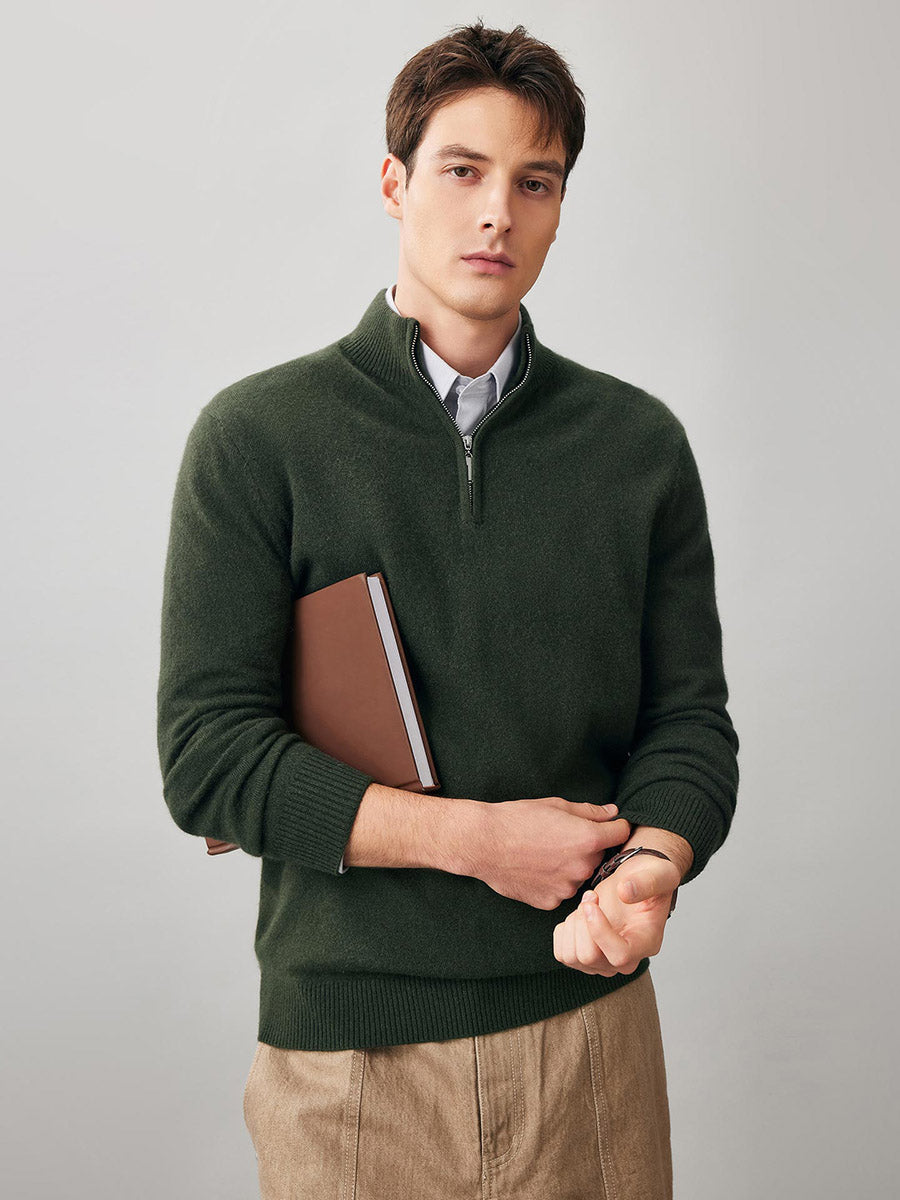 100% Cashmere Men's Half Zip Mock Neck Sweater – COMOBOCA