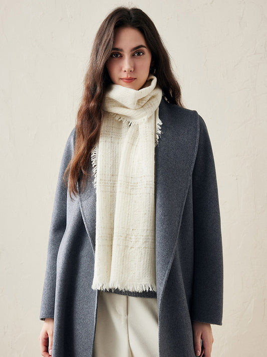 COMOBOCA Beige 100% Cashmere Scarf with Fringes and Metallic Shimmer