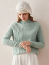COMOBOCA LIGHT GREEN 100% Cashmere Women's Mock Neck Knit Sweater